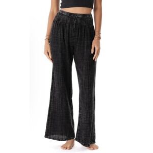 Lotus & Luna Black Wide Leg Cotton Pants Boho Gauze Beach Lounge Comfort Hippie